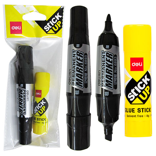Набор маркер перманентный двусторонний черный + клей карандаш 8 гр .
