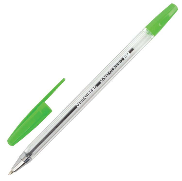 Ручка шариковая, зеленый стержень, 0.7 мм, «M-500 CLASSIC», BRAUBERG